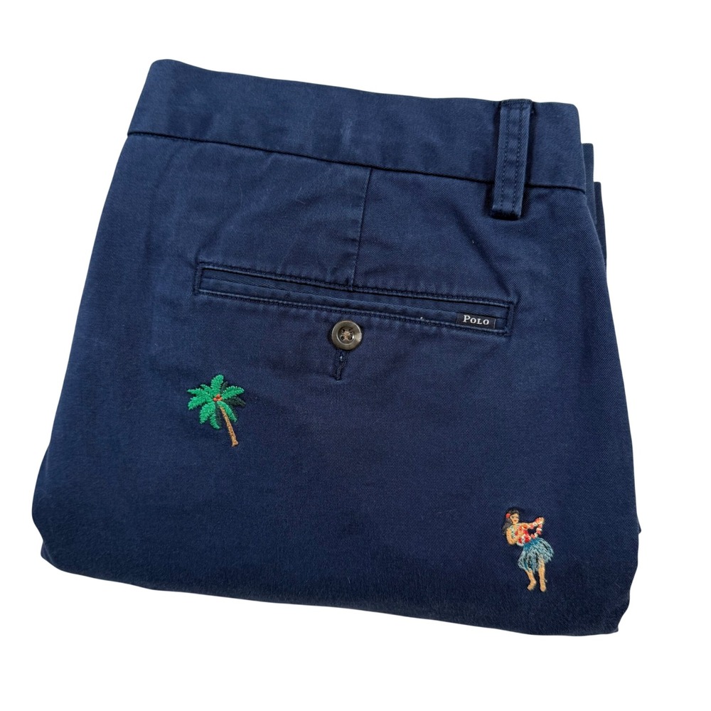 Polo Ralph Lauren Shorts Mens 35 Navy Embroidered Hula Palm Tree Classic Fit